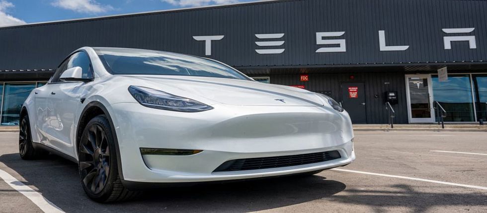A Tesla EV Outside The Factory