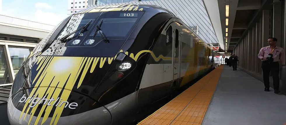 Brightline's high-speed train at a station