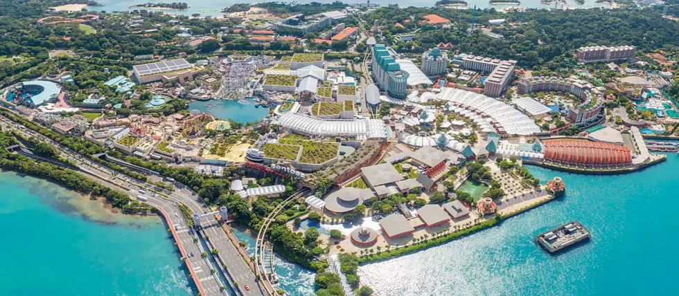 A view of the Resorts World Sentosa resort from the air