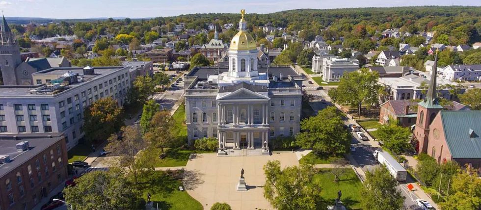 A view of the New Hampshire State Capitol building from the sky